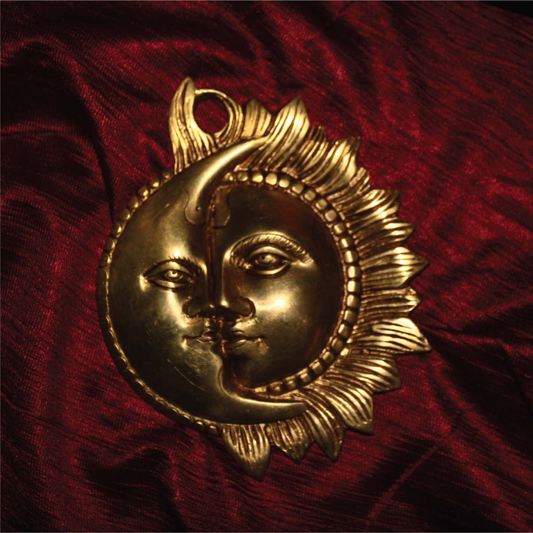 Handmade Pure Brass Antique Sun And Moon Half Face Hanging Idol/Decorative Wall Hanging Idol/Brass Wall Home Décor/Sun Moon Face Decor Statue/Brass Wall Art