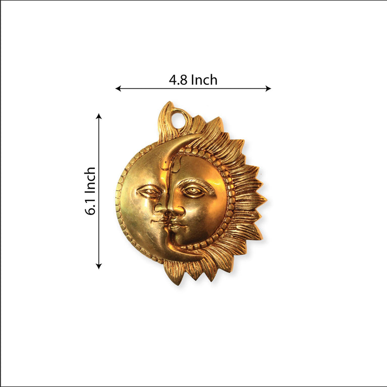 Handmade Pure Brass Antique Sun And Moon Half Face Hanging Idol/Decorative Wall Hanging Idol/Brass Wall Home Décor/Sun Moon Face Decor Statue/Brass Wall Art