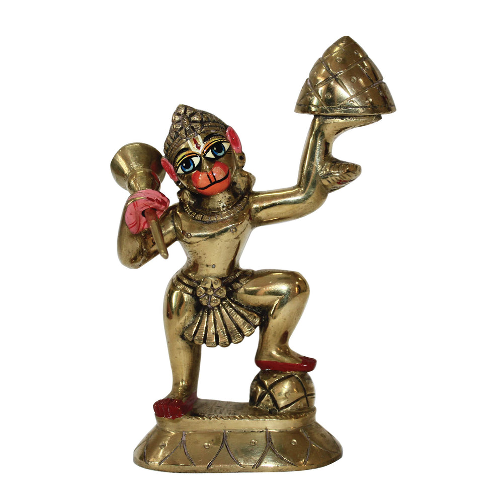 Sankatmochan Lord Hanuman Carrying Mountain Statue 6.2 Inch (Brass)