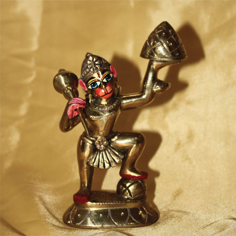 Sankatmochan Lord Hanuman Carrying Mountain Statue 6.2 Inch (Brass)