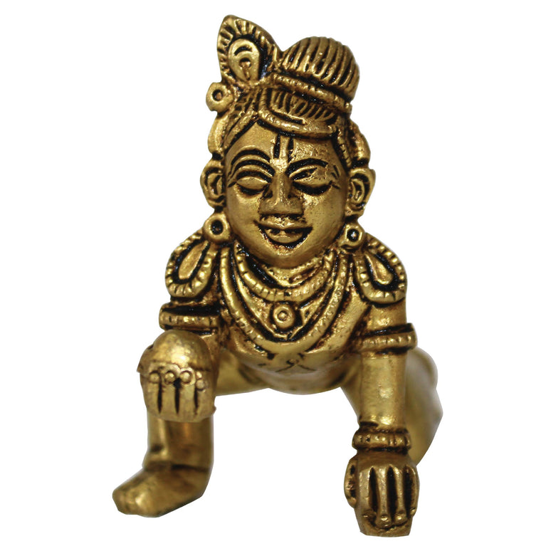 Pure Brass Lord Laddu Gopal Ji Idol & Statue Kanha Krishna Murti, Golden, Best Gift (3 Inch)