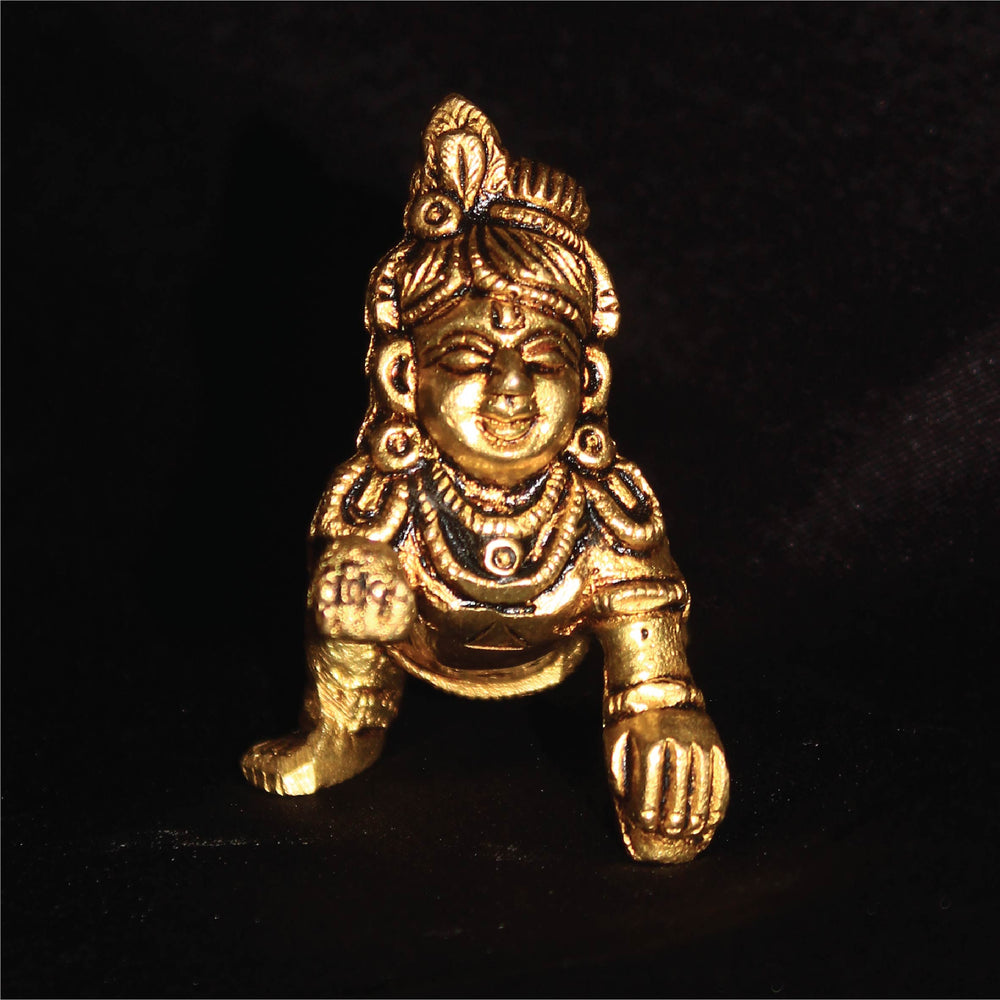 Pure Brass Lord Laddu Gopal Ji Idol & Statue Kanha Krishna Murti, Golden, Best Gift (3 Inch)