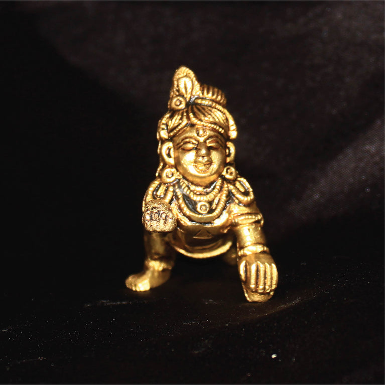 Pure Brass Lord Laddu Gopal Ji Idol & Statue Kanha Krishna Murti, Golden, Best Gift (3 Inch)