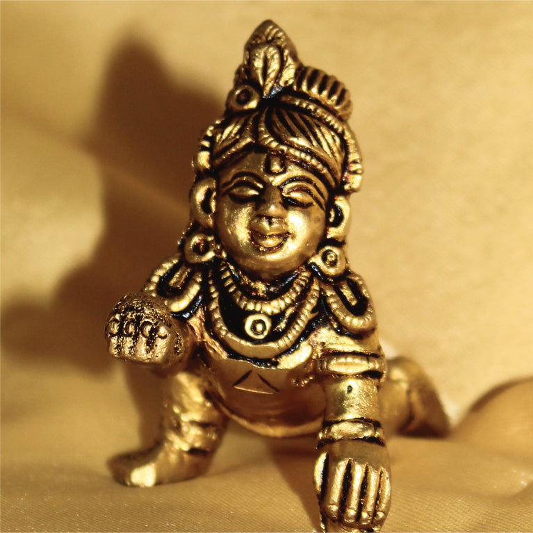 Pure Brass Lord Laddu Gopal Ji Idol & Statue Kanha Krishna Murti, Golden, Best Gift (3 Inch)