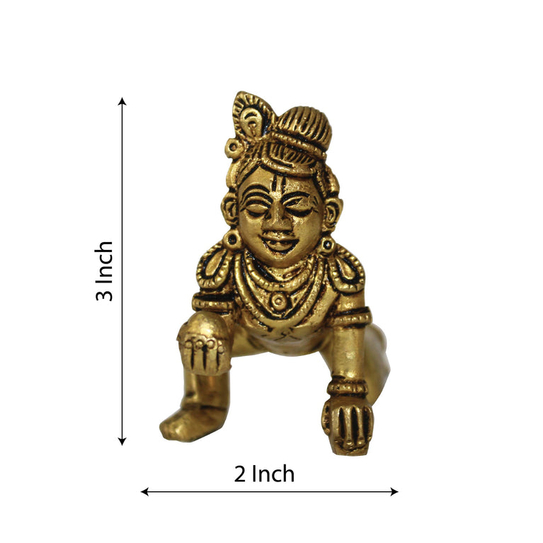 Pure Brass Lord Laddu Gopal Ji Idol & Statue Kanha Krishna Murti, Golden, Best Gift (3 Inch)