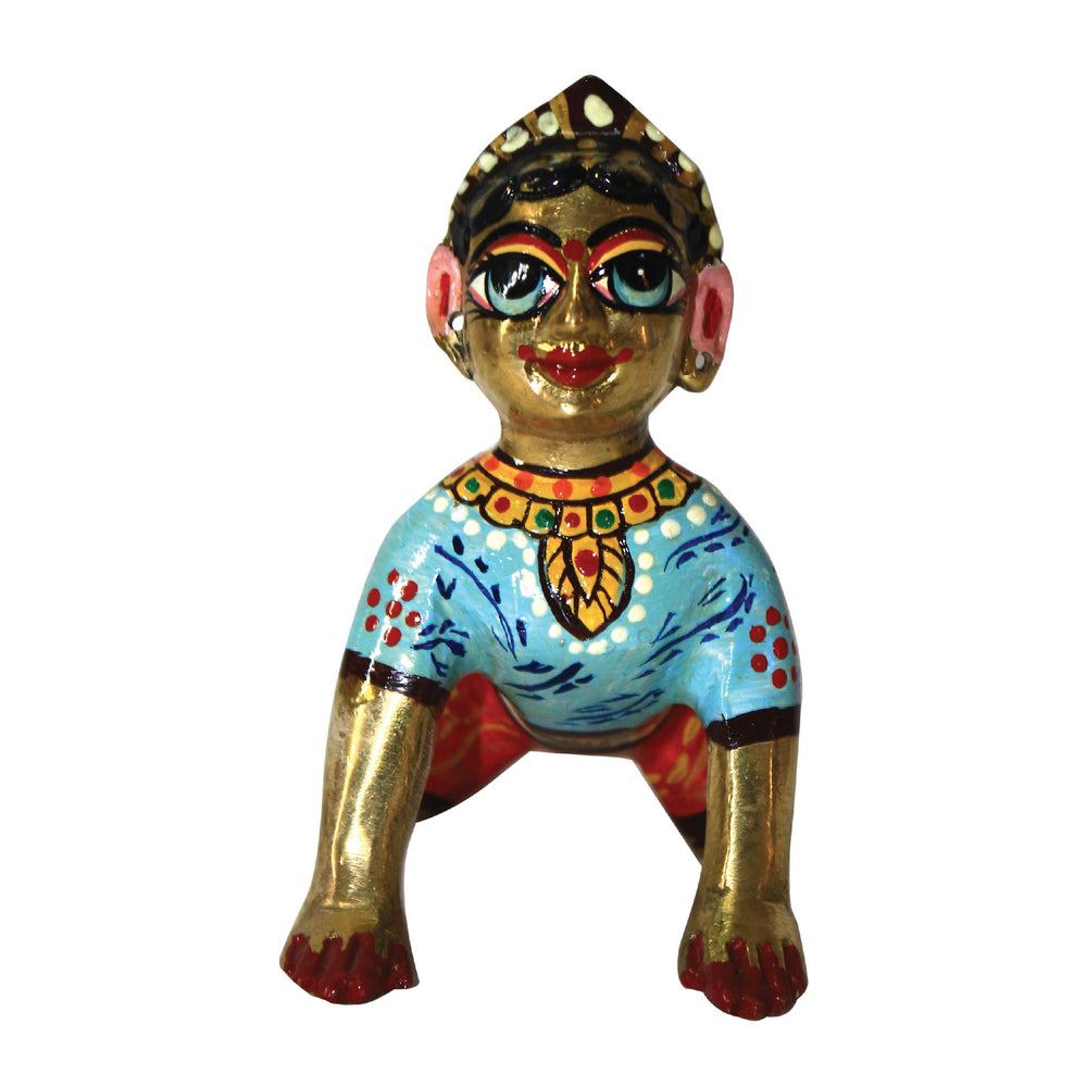 Fine Brass Made Yellow Painted Bal Radha Idol Statue for Home and Office Temple (3.6 Inch)