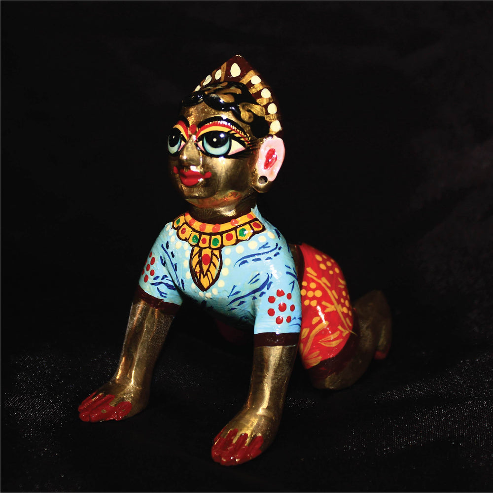 Fine Brass Made Yellow Painted Bal Radha Idol Statue for Home and Office Temple (3.6 Inch)