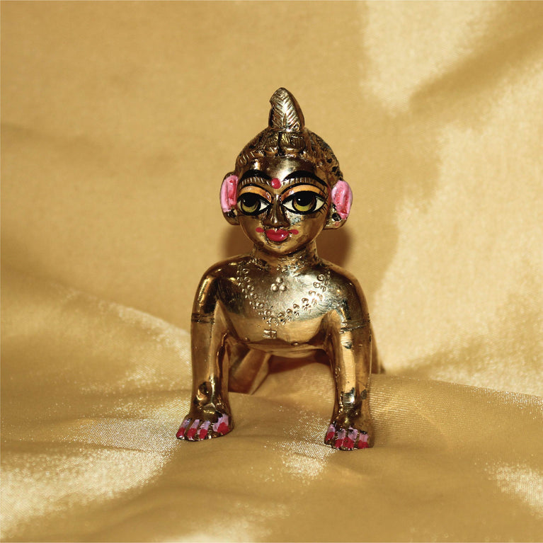 Ashtadhatu-Brass Laddu Radha Idol (Bal Radha Rani Ji) (3.3 Inch Height)