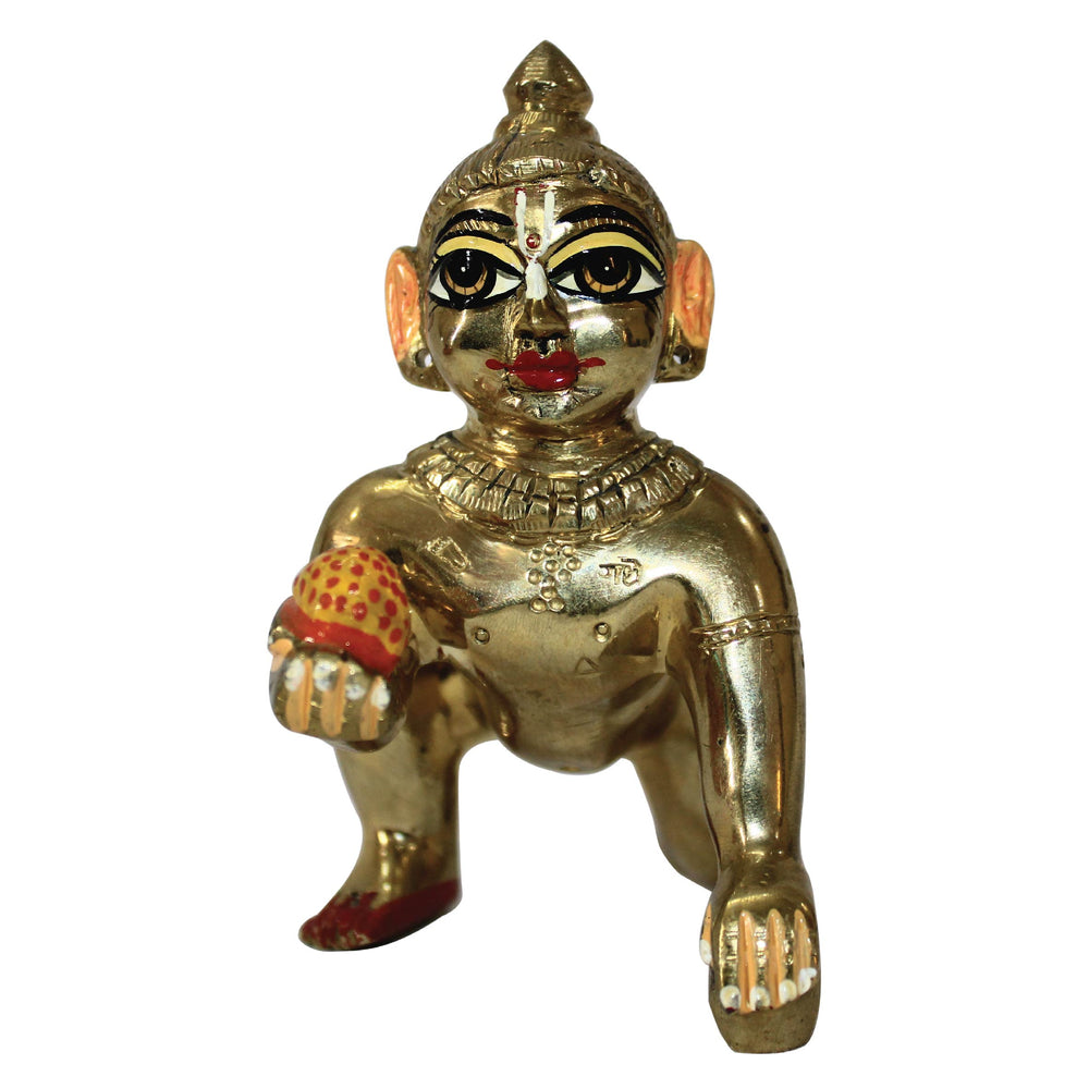 Bal Krishna Beautiful Showpiece lalji Decorative Showpiece for Gift Makhan Chor Statue for Home Décor Bal Krishna Brass Statue ( 4.5 Inch )