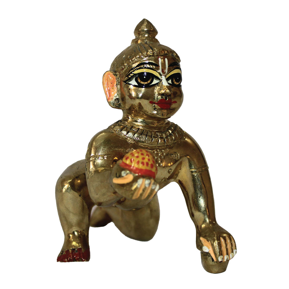 Bal Krishna Beautiful Showpiece lalji Decorative Showpiece for Gift Makhan Chor Statue for Home Décor Bal Krishna Brass Statue ( 4.5 Inch )