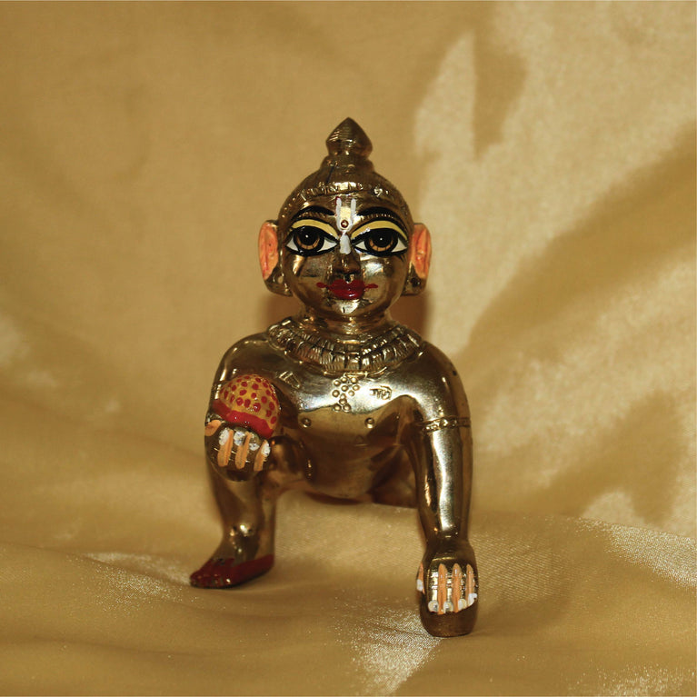 Bal Krishna Beautiful Showpiece lalji Decorative Showpiece for Gift Makhan Chor Statue for Home Décor Bal Krishna Brass Statue ( 4.5 Inch )