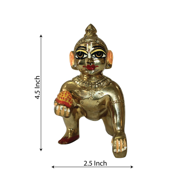 Bal Krishna Beautiful Showpiece lalji Decorative Showpiece for Gift Makhan Chor Statue for Home Décor Bal Krishna Brass Statue ( 4.5 Inch )