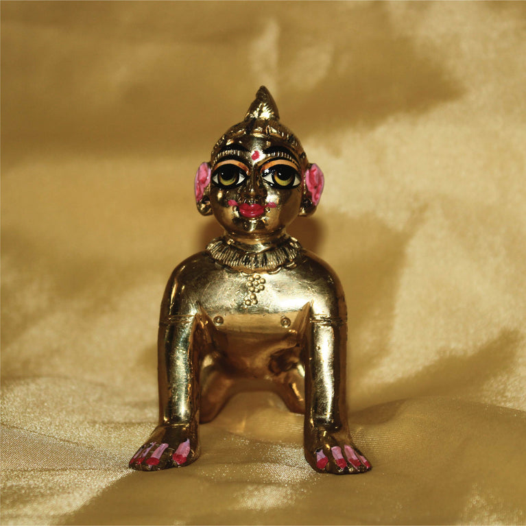 Ashtadhatu-Brass Laddu Radha Idol (Bal Radha Rani Ji) (4 Inch Height)