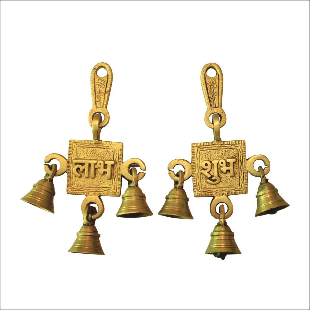 Shubh Labh Wall Hanging Set of 2 Subh Labh Plate Wall Hanging with Bell Shubh Labh Wall Hanging with Ghanti Home and Pooja Temple