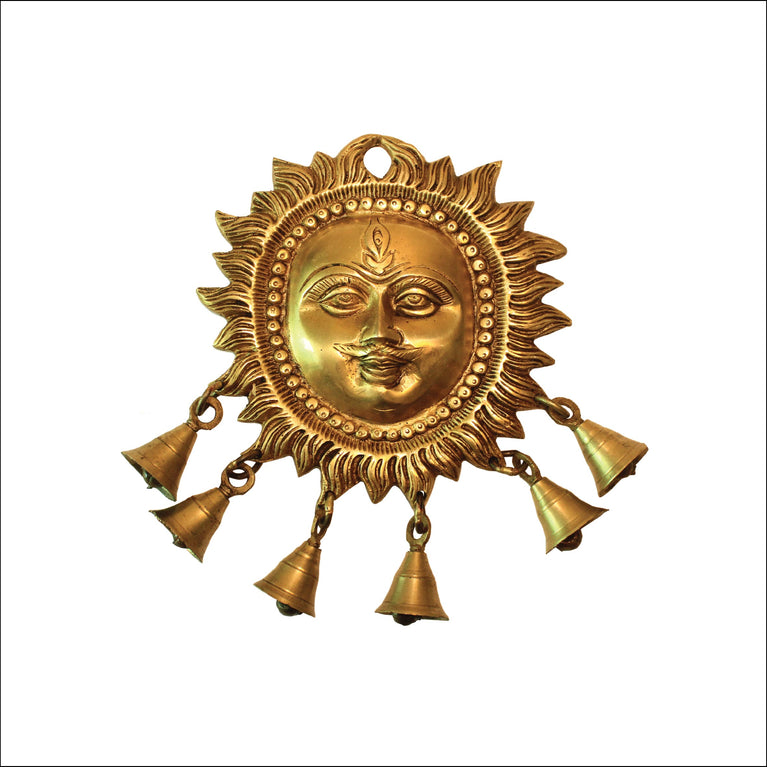 Brass Sun Face Wall Hanging Bell for Home Office Mandir Decor Gift Items Collectible Handicraft Art