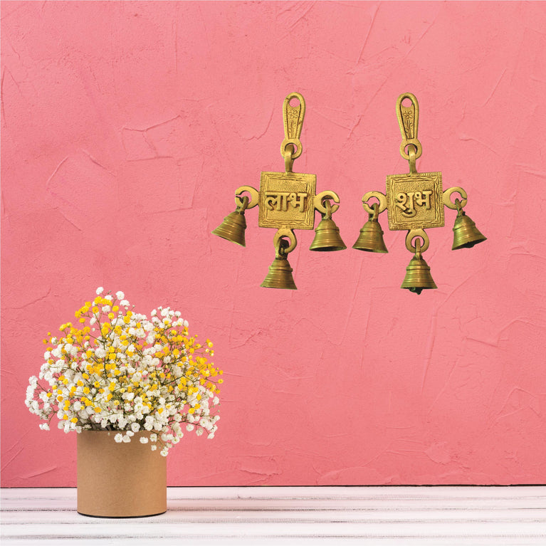 Shubh Labh Wall Hanging Set of 2 Subh Labh Plate Wall Hanging with Bell Shubh Labh Wall Hanging with Ghanti Home and Pooja Temple