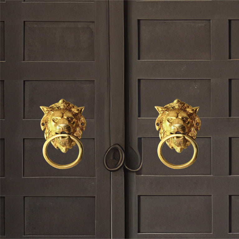 Brass Lions Head Door Knocker | Vintage Style Solid Brass Gold Knock Antique Design Door Knock