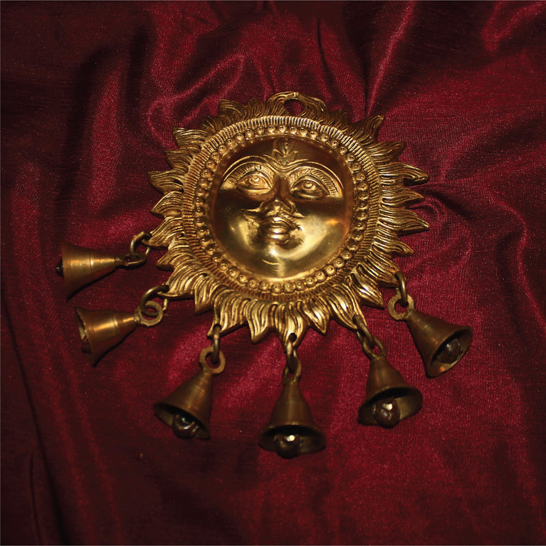 Brass Sun Face Wall Hanging Bell for Home Office Mandir Decor Gift Items Collectible Handicraft Art