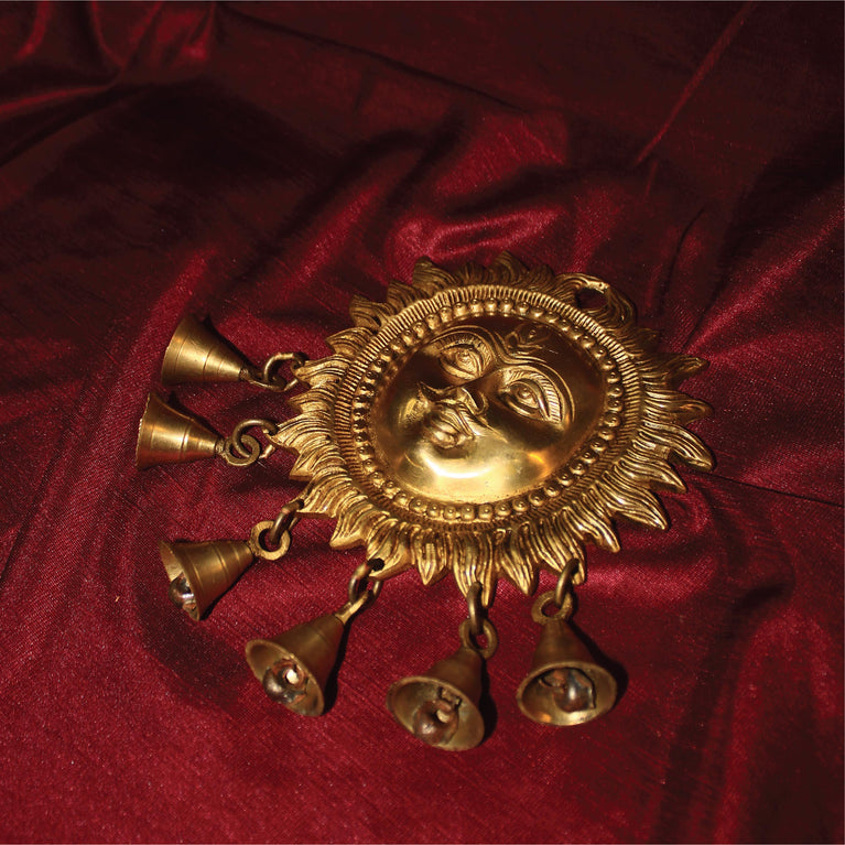 Brass Sun Face Wall Hanging Bell for Home Office Mandir Decor Gift Items Collectible Handicraft Art