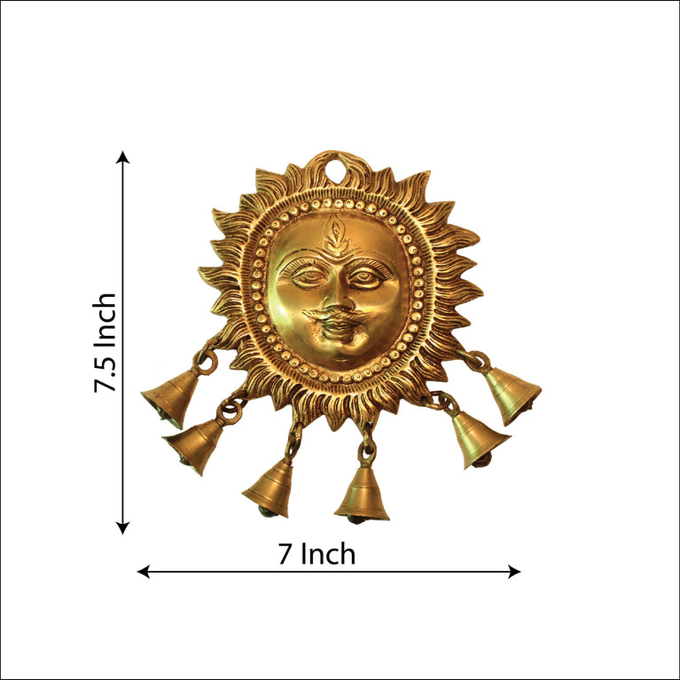 Brass Sun Face Wall Hanging Bell for Home Office Mandir Decor Gift Items Collectible Handicraft Art