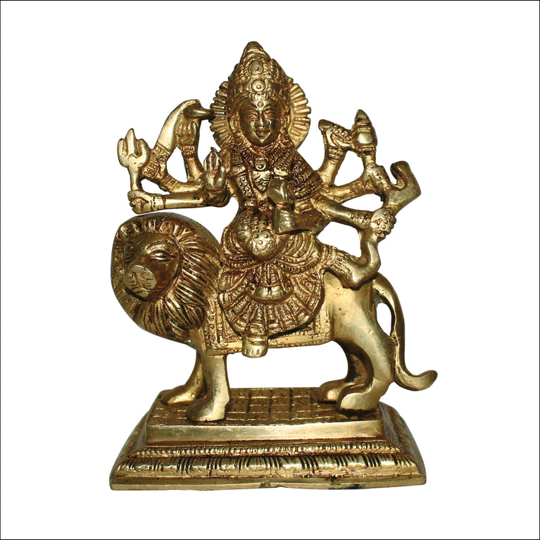 Rangkala Handcrafted Brass MATA Rani Idol | Durga Ji Murti | Brass Durga Ji Sherawali Idol Sitting On Lion | Durga ji Brass Idol for Home, Office & Temple Decoration (1526 gram)