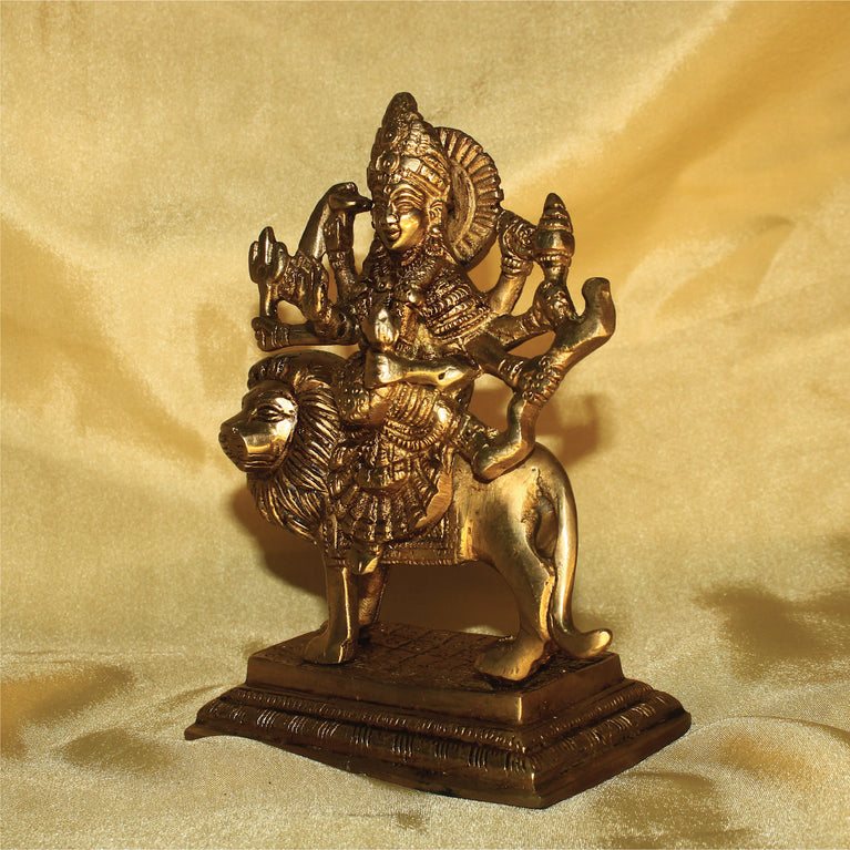 Rangkala Handcrafted Brass MATA Rani Idol | Durga Ji Murti | Brass Durga Ji Sherawali Idol Sitting On Lion | Durga ji Brass Idol for Home, Office & Temple Decoration (1526 gram)