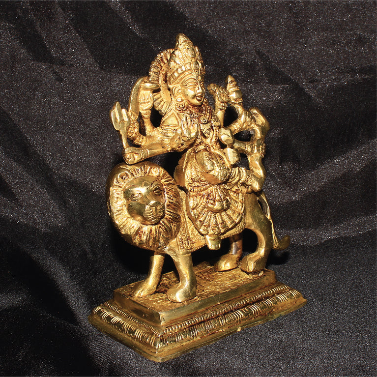 Rangkala Handcrafted Brass MATA Rani Idol | Durga Ji Murti | Brass Durga Ji Sherawali Idol Sitting On Lion | Durga ji Brass Idol for Home, Office & Temple Decoration (1526 gram)