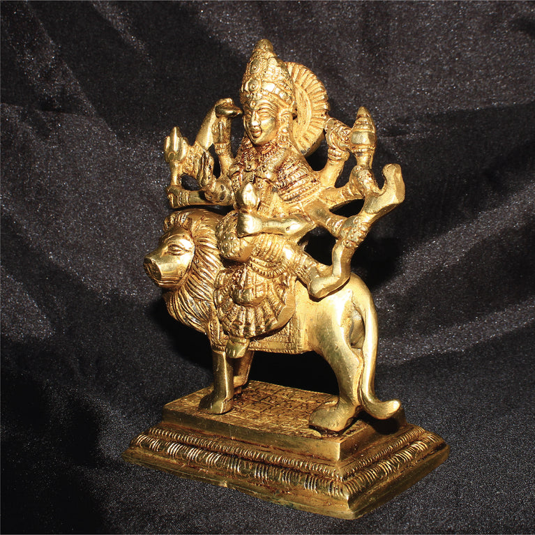 Rangkala Handcrafted Brass MATA Rani Idol | Durga Ji Murti | Brass Durga Ji Sherawali Idol Sitting On Lion | Durga ji Brass Idol for Home, Office & Temple Decoration (1526 gram)