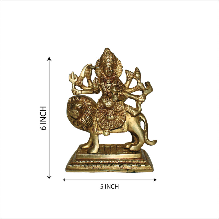 Rangkala Handcrafted Brass MATA Rani Idol | Durga Ji Murti | Brass Durga Ji Sherawali Idol Sitting On Lion | Durga ji Brass Idol for Home, Office & Temple Decoration (1526 gram)