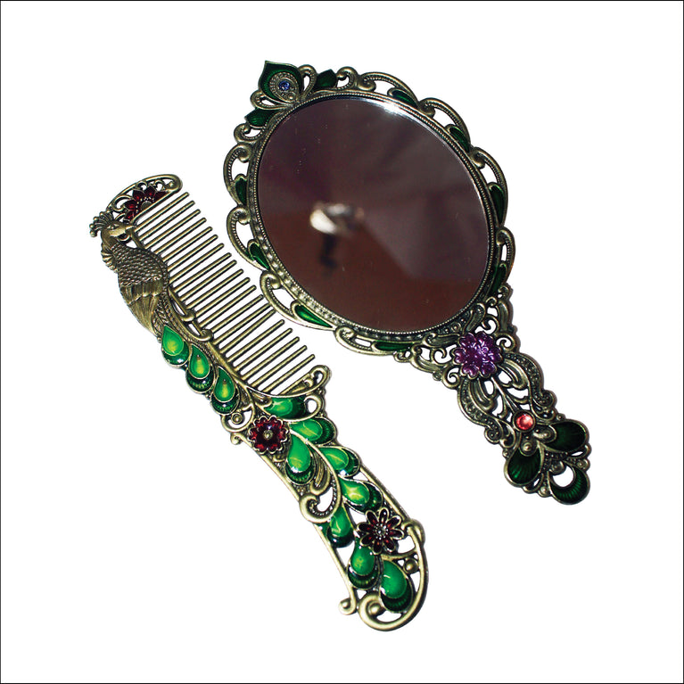 Rangkala Handicraft Metal Hand Mirror and Comb for Girls and Boys Metal Hand Mirror and Comb