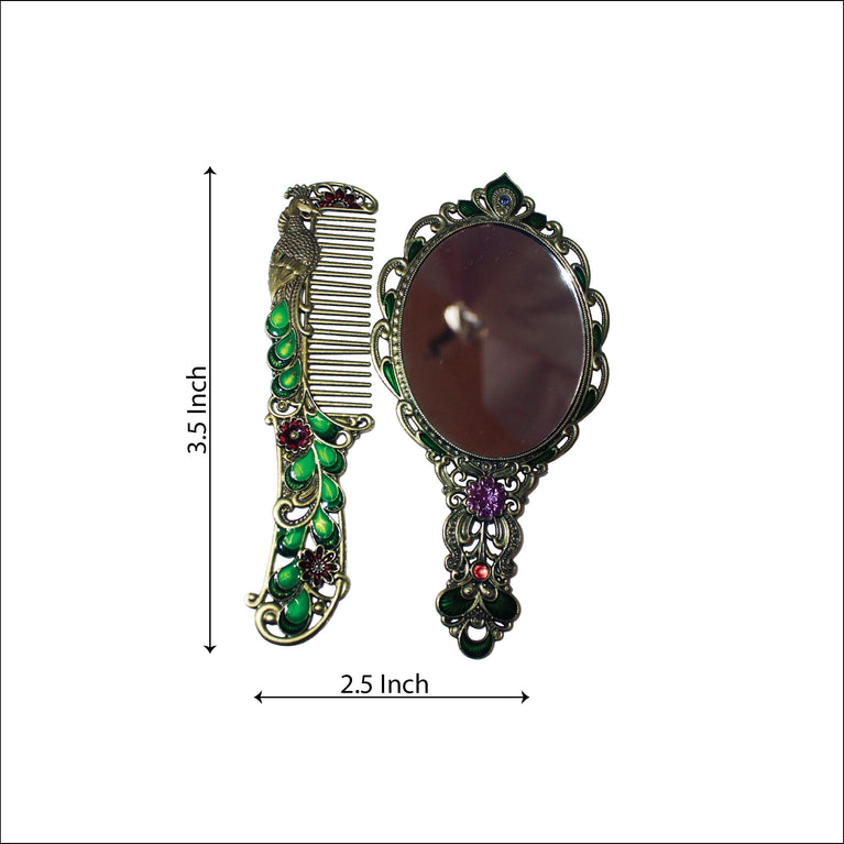 Rangkala Handicraft Metal Hand Mirror and Comb for Girls and Boys Metal Hand Mirror and Comb