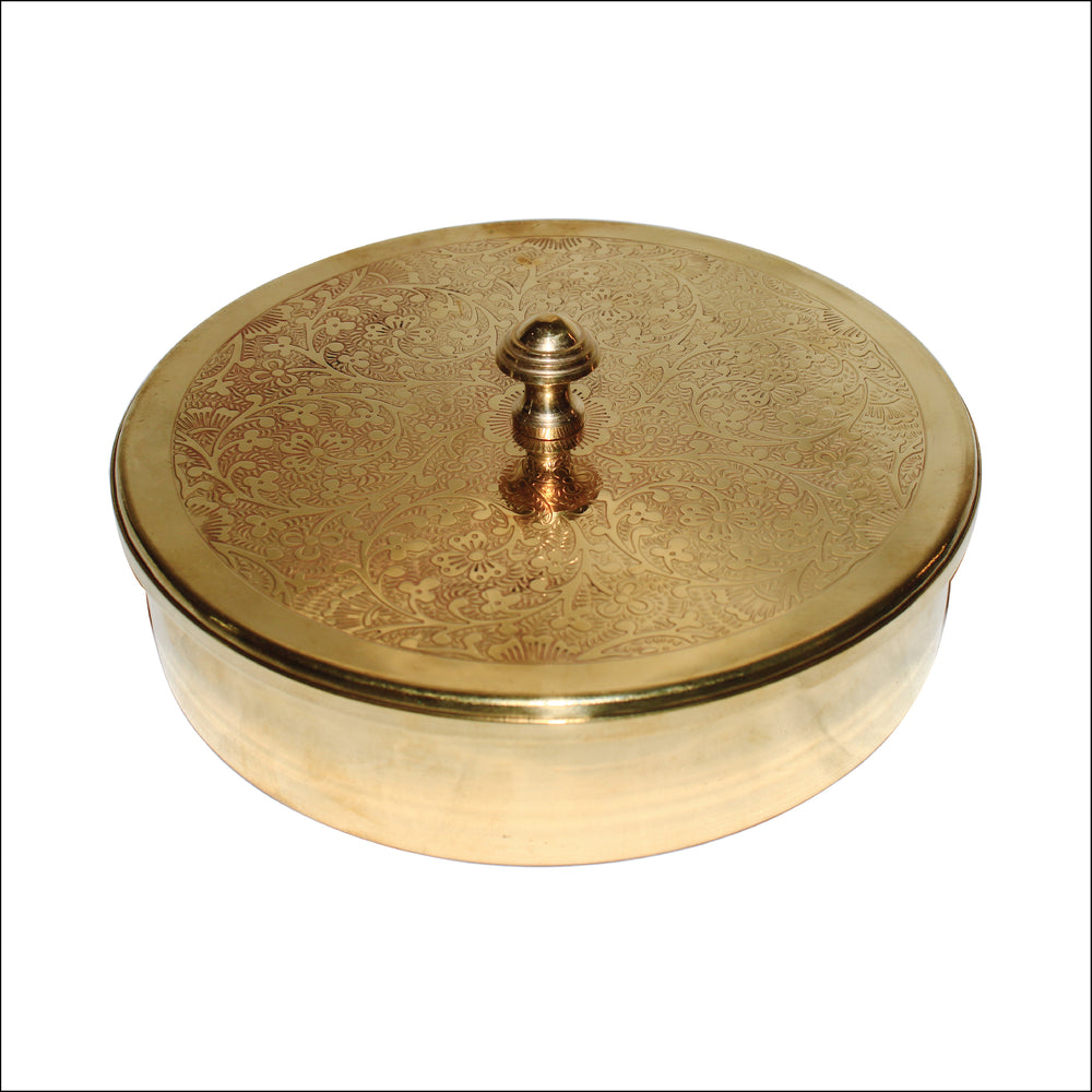 Rangkala Pure Brass Masaladani / Spice Set / Box / Dibba - Heavy Gauge - With Spoon - Luxury Karvi Design