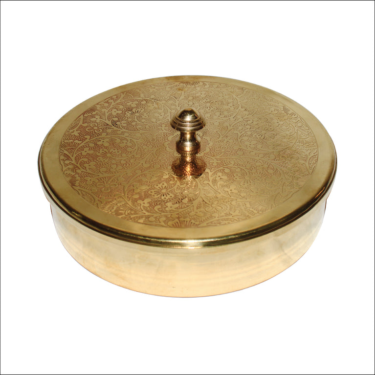 Rangkala Pure Brass Masaladani / Spice Set / Box / Dibba - Heavy Gauge - With Spoon - Luxury Karvi Design