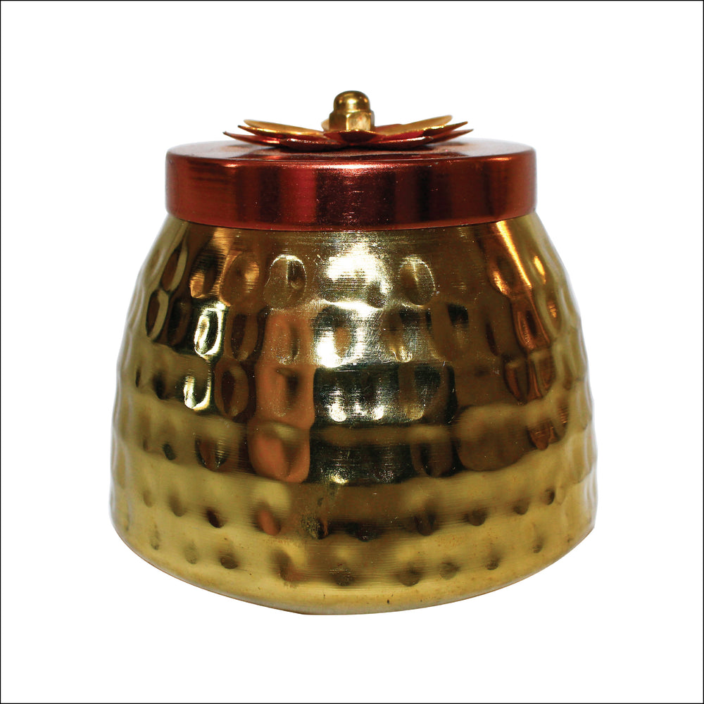 Rangkala Pottery Golden Brass Dry Fruit box for Serving Sweets, Chips, Cookies Other Snacks