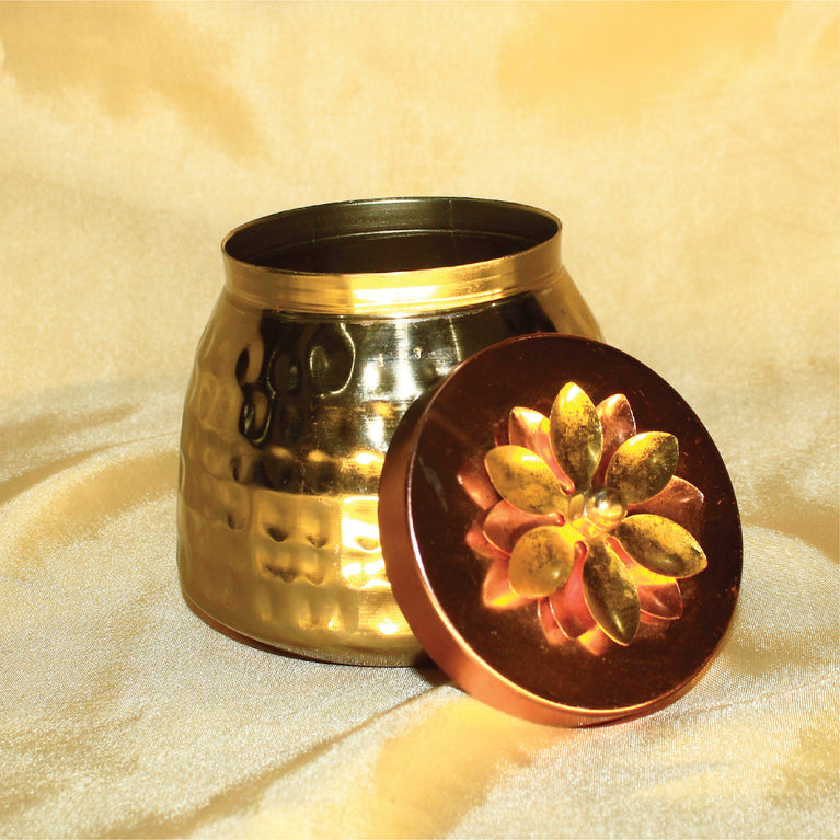 Rangkala Pottery Golden Brass Dry Fruit box for Serving Sweets, Chips, Cookies Other Snacks