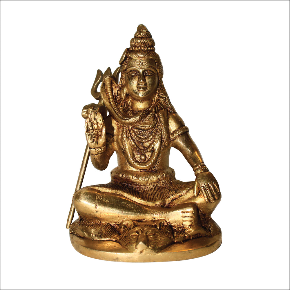 Rangkala Golden Brass Handcrafted Blessing Lord Shiva Idol 4.5 Inch