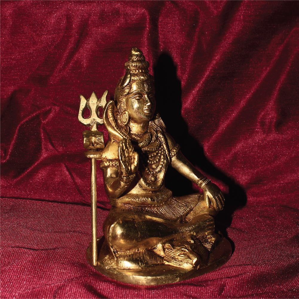 Rangkala Golden Brass Handcrafted Blessing Lord Shiva Idol 4.5 Inch