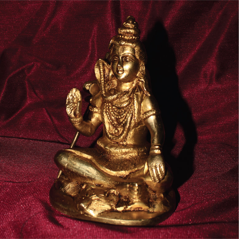 Rangkala Golden Brass Handcrafted Blessing Lord Shiva Idol 4.5 Inch