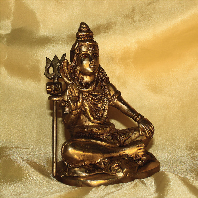 Rangkala Golden Brass Handcrafted Blessing Lord Shiva Idol 4.5 Inch