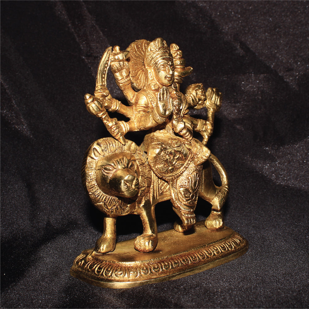 Rangkala Brass Idol of Maa Durga Statue on Lion for Blessings, Health & Wealth 1.2 kg