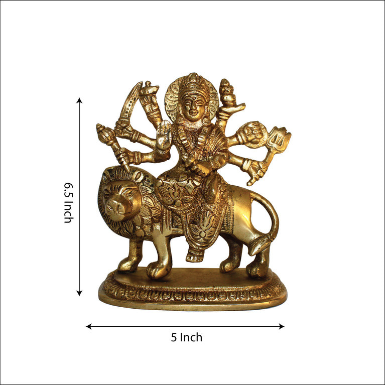 Rangkala Brass Idol of Maa Durga Statue on Lion for Blessings, Health & Wealth 1.2 kg