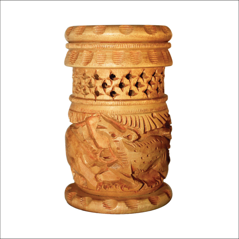 Rangkala Handicrafts Wooden Pen Holder Stand Shikar Design for Office Desk Size: 4.5 inch