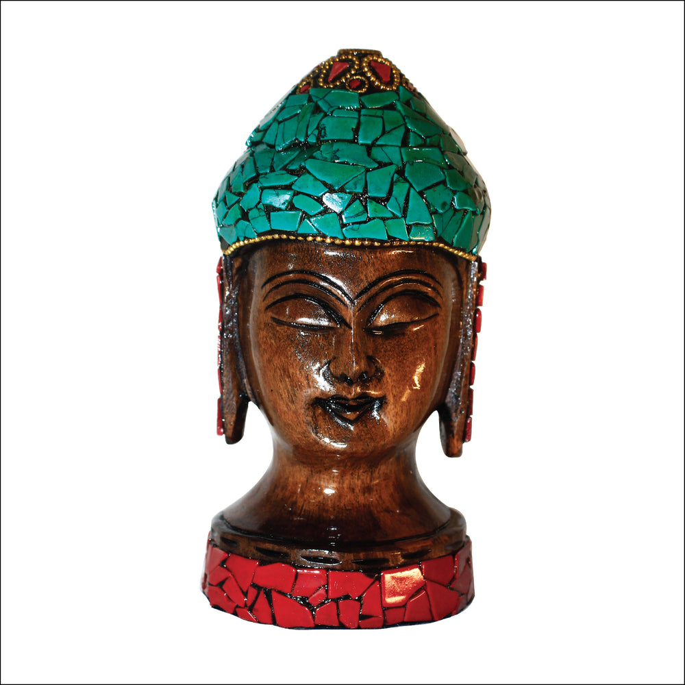 Rangkala Tibetan Buddha Head Face Wall Hanging Sculpture - Gemstones Work Decorative Showpiece