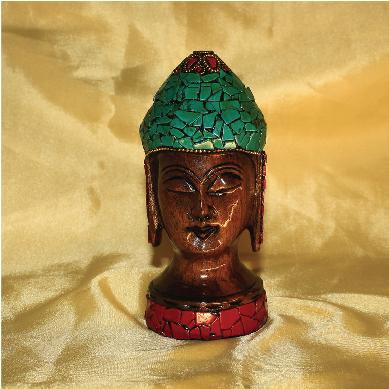 Rangkala Tibetan Buddha Head Face Wall Hanging Sculpture - Gemstones Work Decorative Showpiece