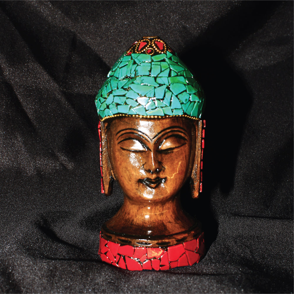 Rangkala Tibetan Buddha Head Face Wall Hanging Sculpture - Gemstones Work Decorative Showpiece