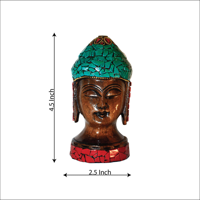 Rangkala Tibetan Buddha Head Face Wall Hanging Sculpture - Gemstones Work Decorative Showpiece