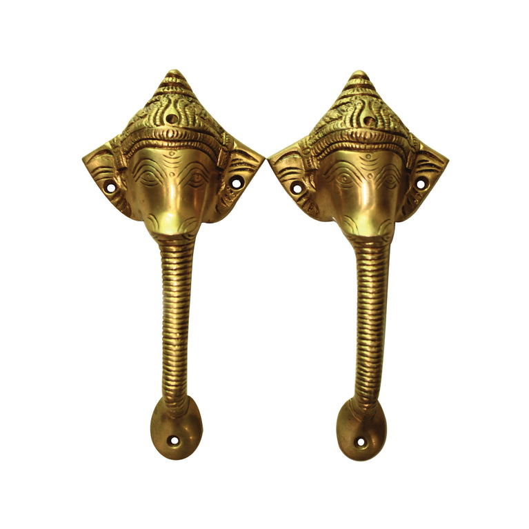 Brass Ganesha Head Door Handle | Hindu Lord Ganpati Head Shape Door Pull | Main Door Accessories Pack of 2