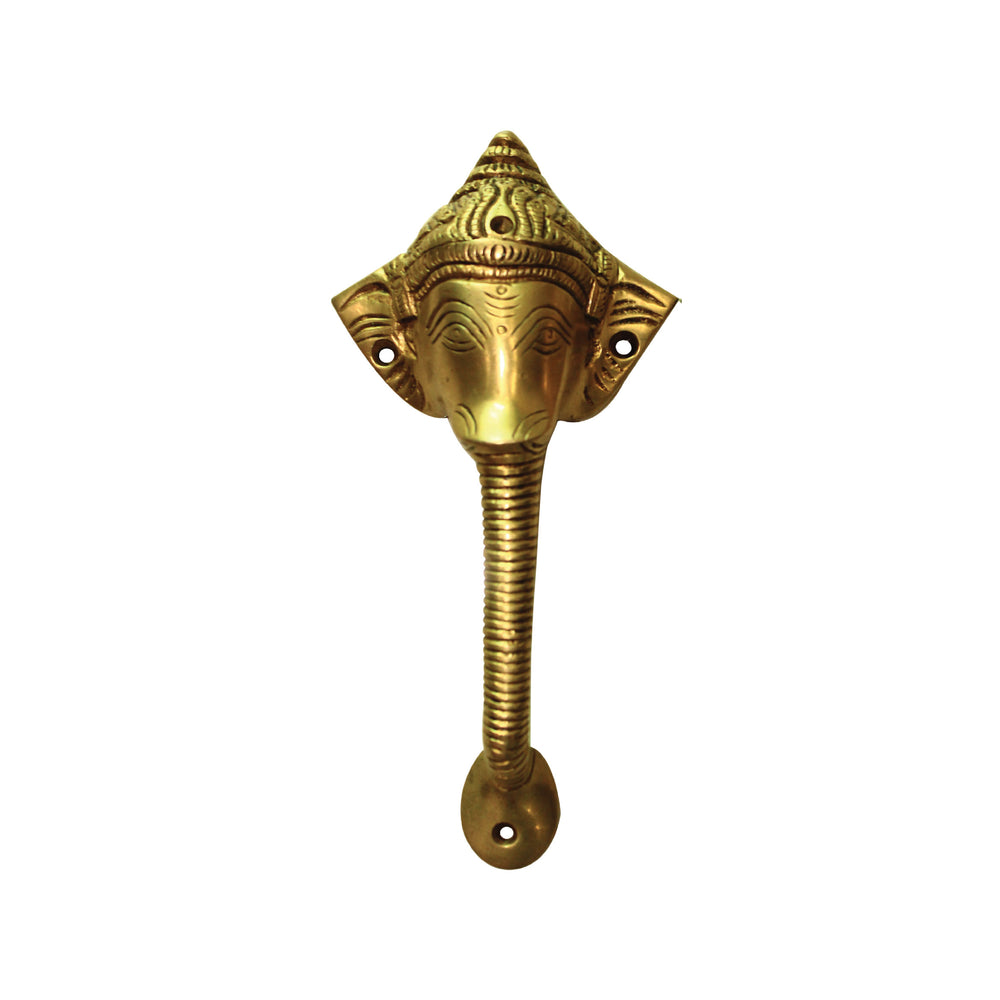 Brass Ganesha Head Door Handle | Hindu Lord Ganpati Head Shape Door Pull | Main Door Accessories Pack of 2