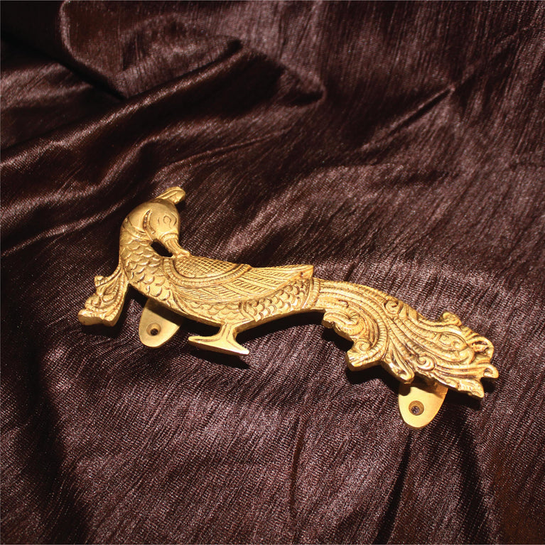 Handmade Brass Engraved Peacock Door Pull | New Rare Antique Look Peafowl Door Handle