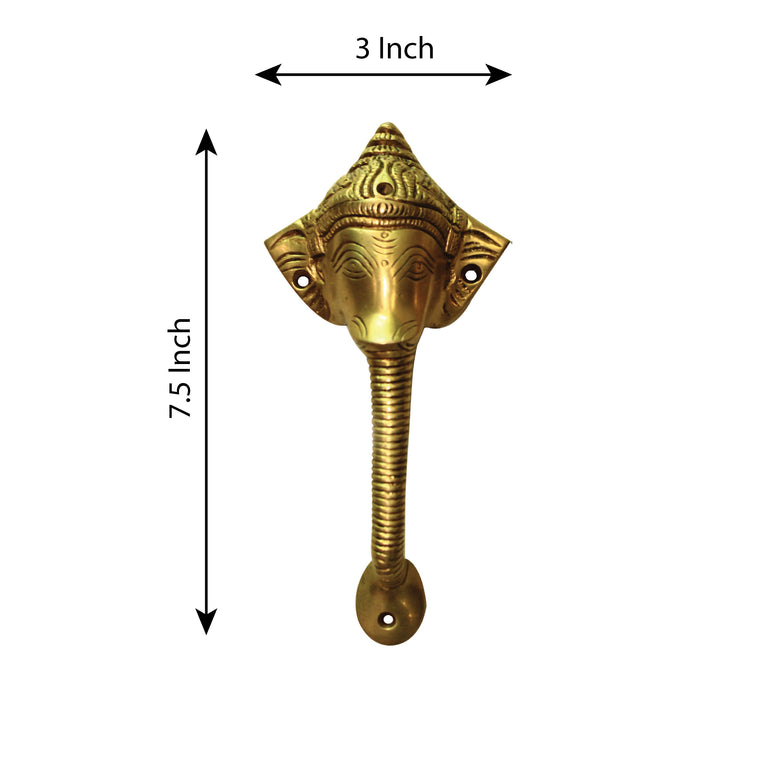 Brass Ganesha Head Door Handle | Hindu Lord Ganpati Head Shape Door Pull | Main Door Accessories Pack of 2